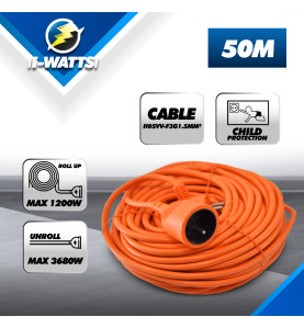 Allonge électrique 50m-3g*1.5mm2 Orange - I-Watts