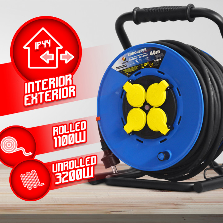 Enrouleur 4 prises-h07rn-3g2.5MM²-40M -I-watts Pro