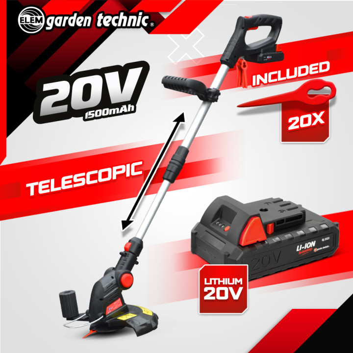Coupe bordures sans fil 20V Batterie Lithium 2000mAh - 25cm - Elem Garden