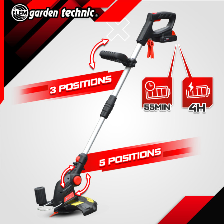 Coupe bordures sans fil 20V Batterie Lithium 2000mAh - 25cm - Elem Garden