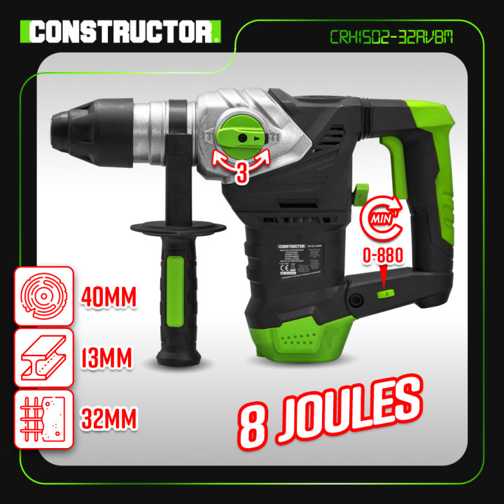 Marteau perforateur 1500W - 6 joules - Vitesse variable - avec coffret Constructor