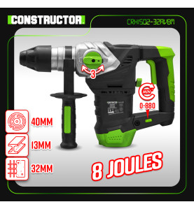 Marteau perforateur 1500W - 6 joules - Vitesse variable - avec coffret Constructor