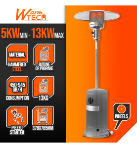 Chauffage de terrasse au gaz 13Kw avec roues - Warm Tech