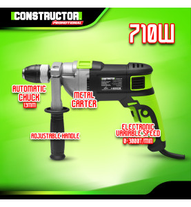 Perceuse à percussion 850W - Mandrin Auto. 13mm - Carter en métal - Régulateur de vitesse électronique