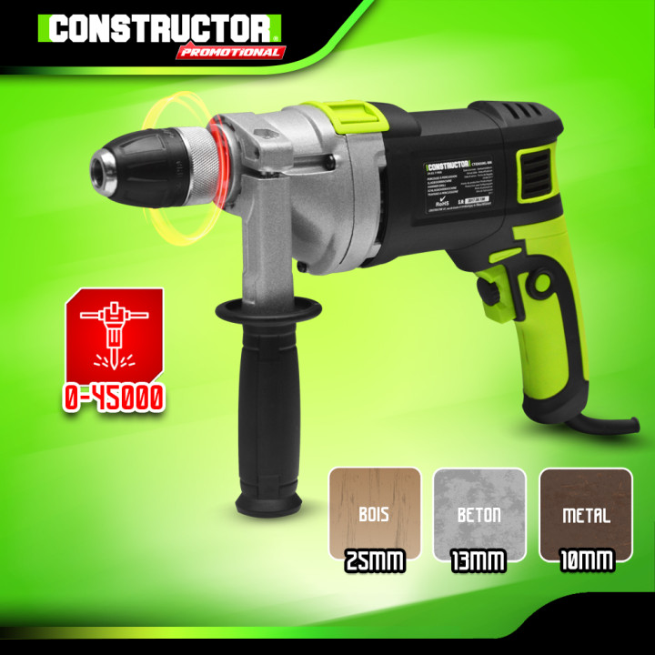 Perceuse à percussion 850W - Mandrin Auto. 13mm - Carter en métal - Régulateur de vitesse électronique