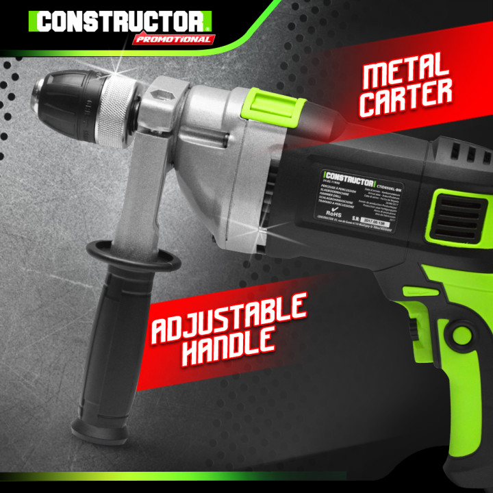 Perceuse à percussion 850W - Mandrin Auto. 13mm - Carter en métal - Régulateur de vitesse électronique