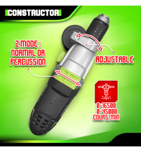 Perceuse à percussion 1050W mandrin auto. 13mm - 2 Vitesses - Carter Métal - Coffret inclus