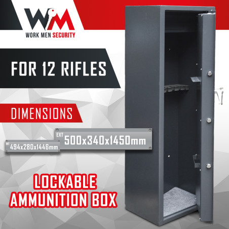 Armoire à fusils 500X340X1450mm avec coffre intérieur - 12 fusils - Workmen Security
