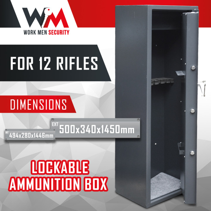 Armoire à fusils 500X340X1450mm avec coffre intérieur - 12 fusils - Workmen Security