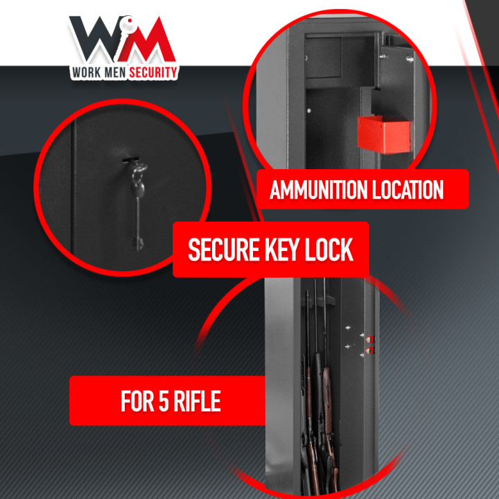 Armoire à fusils 315X205X1380mm avec coffre intérieur - 5 fusils - Workmen Security