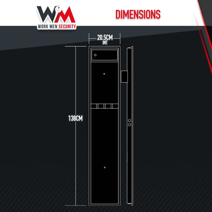 Armoire à fusils 315X205X1380mm avec coffre intérieur - 5 fusils - Workmen Security