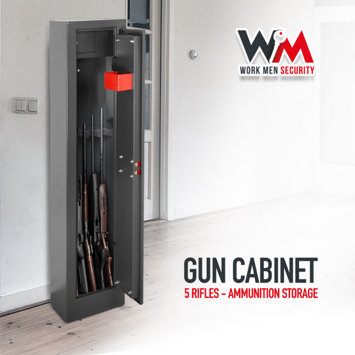 Armoire à fusils 315X205X1380mm avec coffre intérieur - 5 fusils - Workmen Security