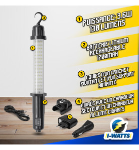 Baladeuse rechargeable 60 LED - I-Watts
