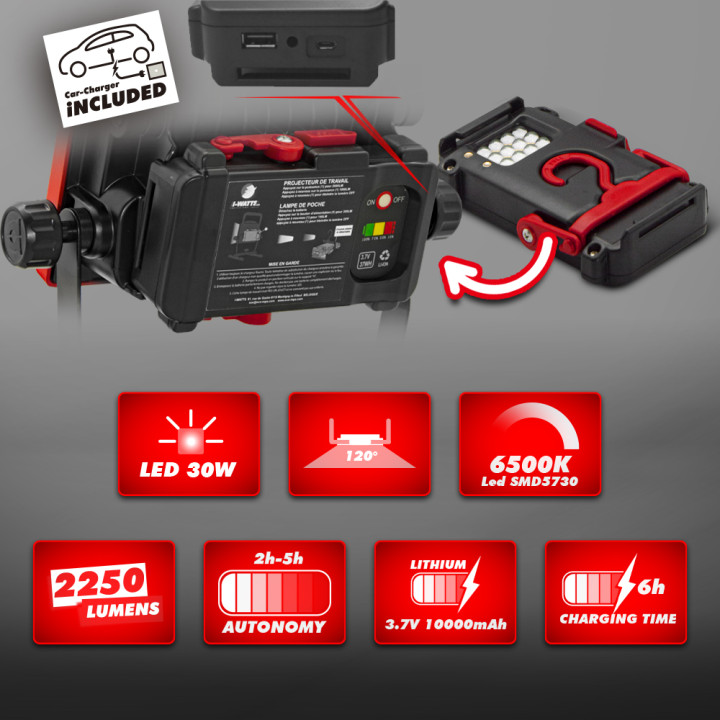 Spot LED rechargeable 30W - I-Watts Pro