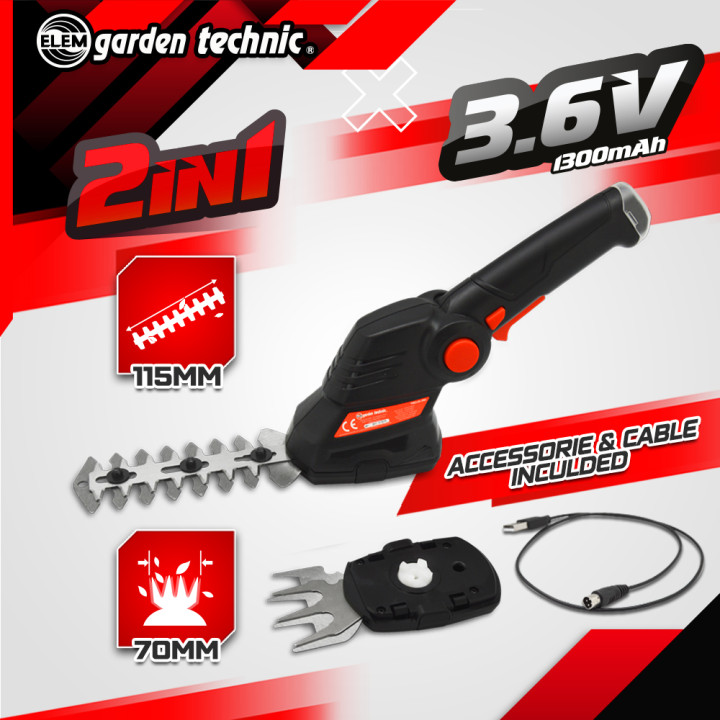 Cisaille - taille haies 3.6v lithium - Batterie et cable de chargement fournis -  Elem Garden