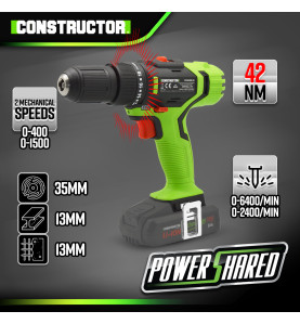 Perceuse visseuse percussion max 20V sans batterie - Mandrin autoserrant 13mm - 42Nm - Constructor