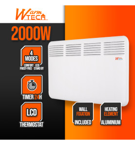 Chauffage mural 2000W - 4 modes - Thermostat électronique - Timer 24H - Warm Tech