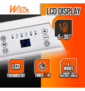 Chauffage mural 2000W - 4 modes - Thermostat électronique - Timer 24H - Warm Tech