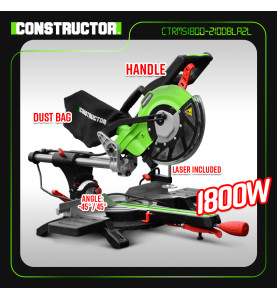 Scie onglets radiale 1800w-210mmavec laser et double inclinaison - Constructor