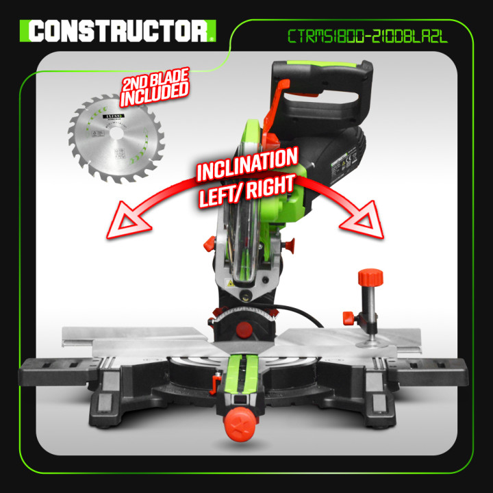 Scie onglets radiale 1800w-210mmavec laser et double inclinaison - Constructor