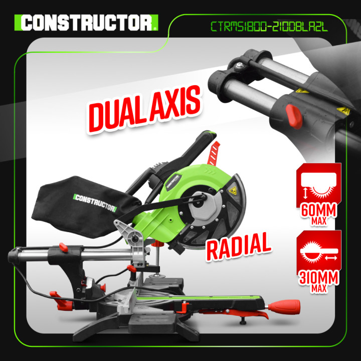 Scie onglets radiale 1800w-210mmavec laser et double inclinaison - Constructor