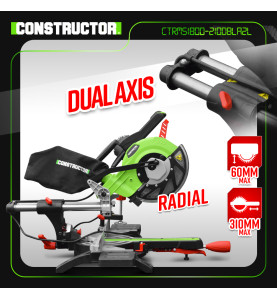 Scie onglets radiale 1800w-210mmavec laser et double inclinaison - Constructor