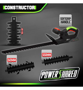 Taille haies 20v max sans batterie - Lame 55cm - Capacité de coupe 16mm -  Constructor