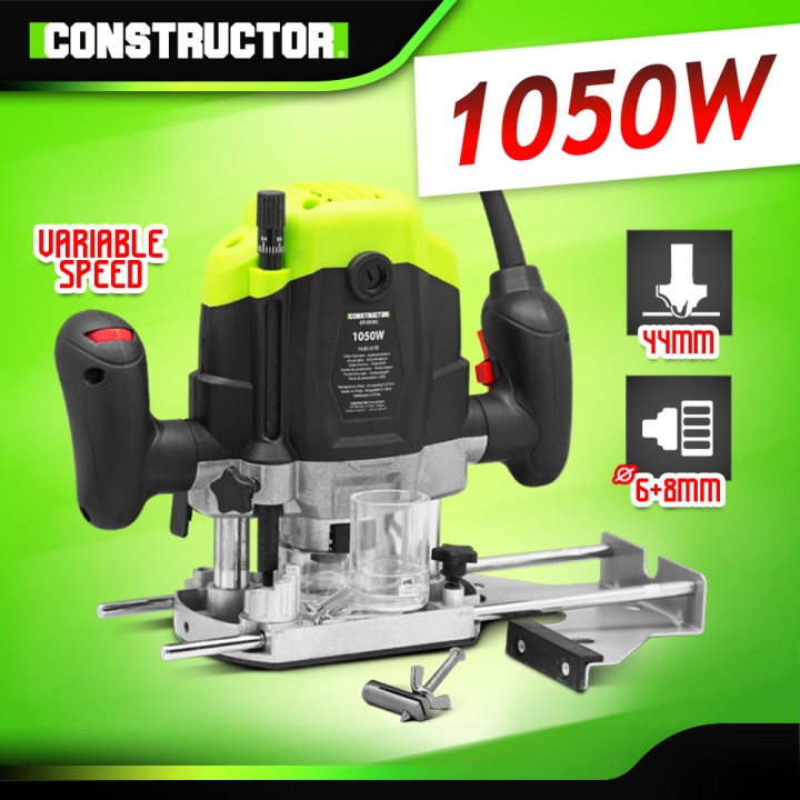 Défonceuse 1050W, pinces de serrage dimaètre 6 et 8 mm avec accessoires - Constructor
