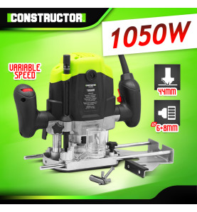 Défonceuse 1050W, pinces de serrage dimaètre 6 et 8 mm avec accessoires - Constructor