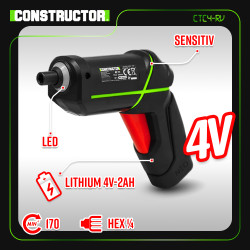 Tournevis rechargeable 4V lithium avec accessoires - 4.5Nm - Constructor