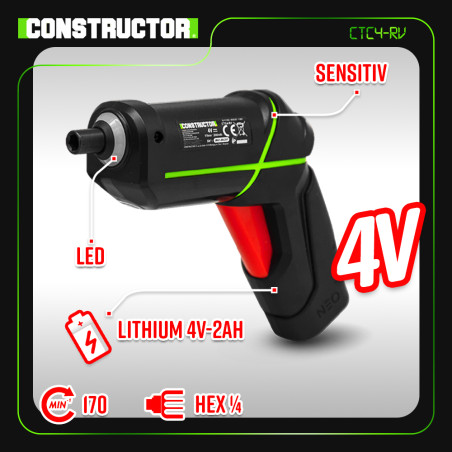 Tournevis rechargeable 4V lithium avec accessoires - 4.5Nm - Constructor