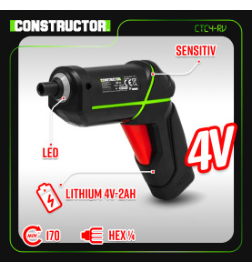 Tournevis rechargeable 4V lithium avec accessoires - 4.5Nm - Constructor