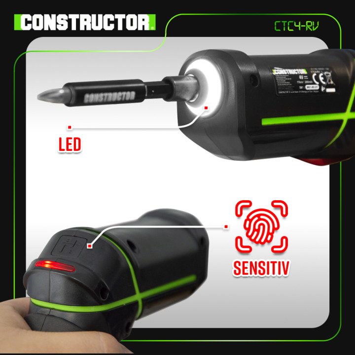 Tournevis rechargeable 4V lithium avec accessoires - 4.5Nm - Constructor