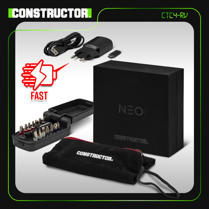 Tournevis rechargeable 4V lithium avec accessoires - 4.5Nm - Constructor