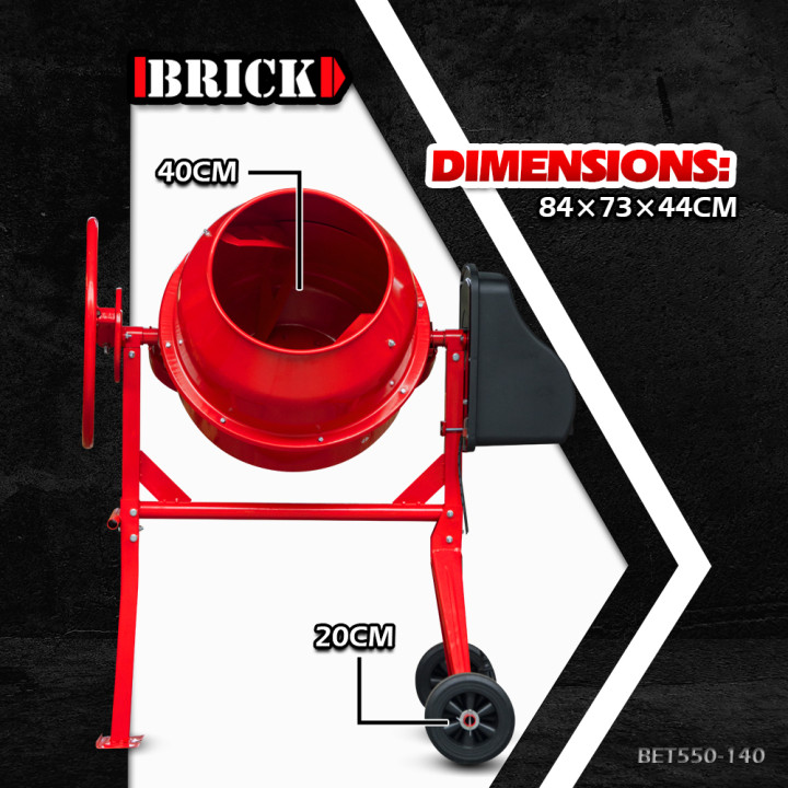 Bétonnière électrique 550w - 140 litres - Avec roues - Brick