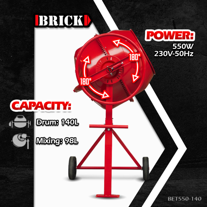 Bétonnière électrique 550w - 140 litres - Avec roues - Brick