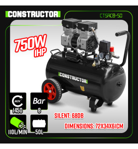 Compresseur 750W - 50L silencieux - 8 bars - Constructor