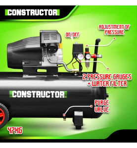 Compresseur à huile 100L bicylindre - 8 bars - 2.2Kw - Constructor