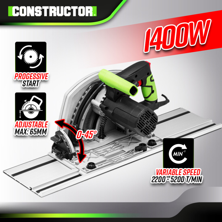 Scie circulaire plongeante 1400W avec rail de guidage - Lame 190mm 24 dents - Constructor