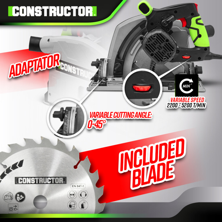 Scie circulaire plongeante 1400W avec rail de guidage - Lame 190mm 24 dents - Constructor