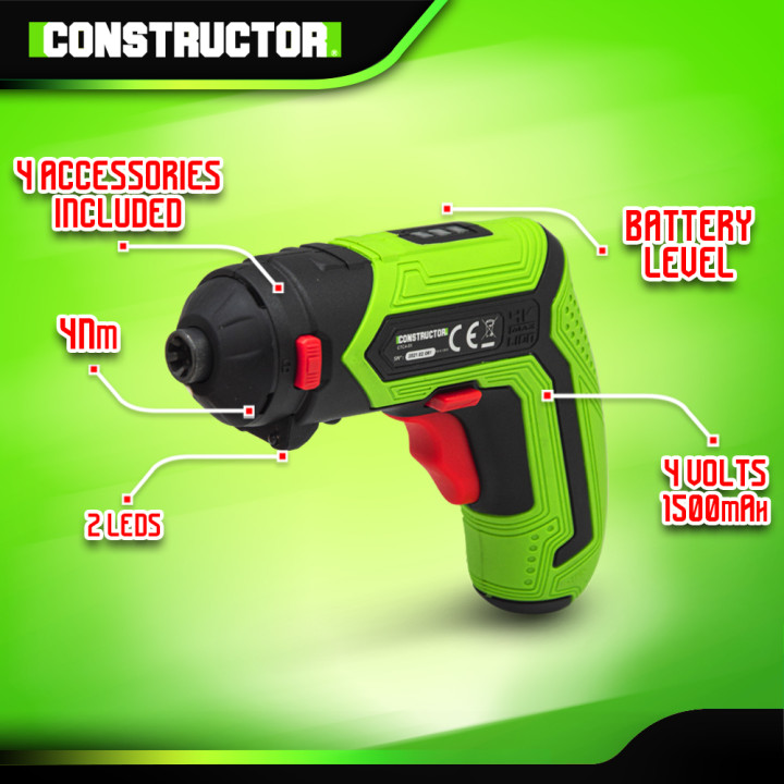 Tournevis rechargeable 4V lithium + accessoires - 4Nm - Coffret de rangement - Constructor