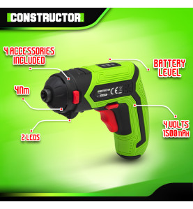 Tournevis rechargeable 4V lithium + accessoires - 4Nm - Coffret de rangement - Constructor