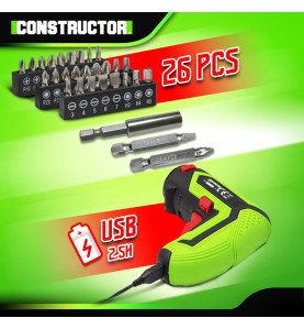 Tournevis rechargeable 4V lithium + accessoires - 4Nm - Coffret de rangement - Constructor