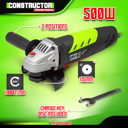 Meuleuse d'angle 500W - 115mm - 11000 tr/min - Poignée 2 positions - Broche M14
