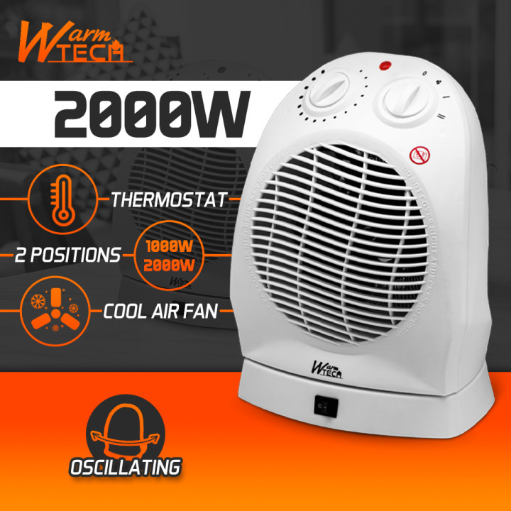 Radiateur soufflant 2000W oscillant avec thermostat - Warm Tech