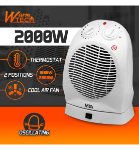 Radiateur soufflant 2000W oscillant avec thermostat - Warm Tech