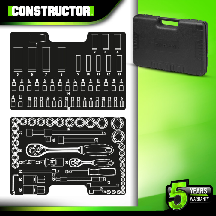 Coffre à douilles et embouts 94 pcs Chrome Vanadium  - Constructor