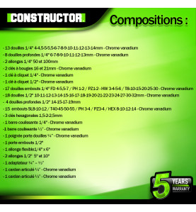 Coffre à douilles et embouts 94 pcs Chrome Vanadium  - Constructor