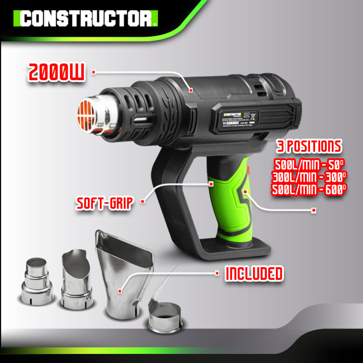 Décapeur thermique 2000W livré en coffret avec 4 accessoires - Constructor