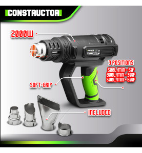 Décapeur thermique 2000W livré en coffret avec 4 accessoires - Constructor